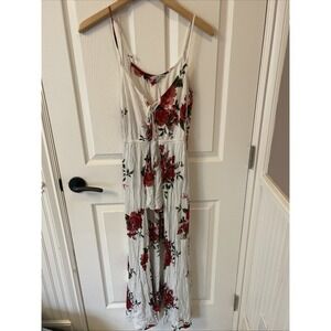 Charlotte Russe XS Floral Romper Maxi Overlay Dress Y2K Boho Festival Ivory